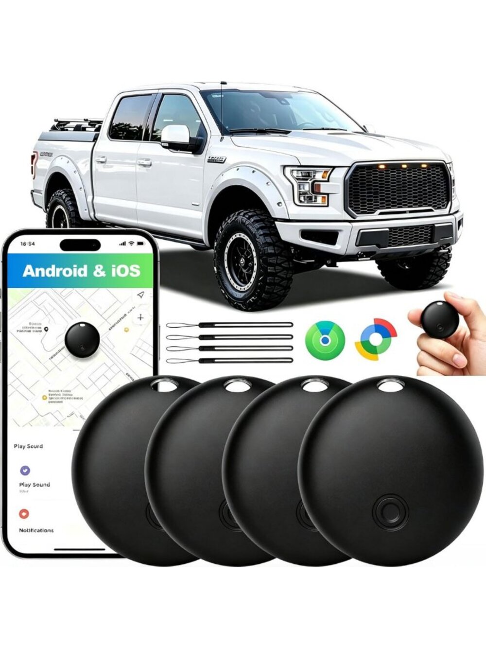 4 Pack GPS Vehicle Tracker - No Subscription, Compatible with iOS & Android